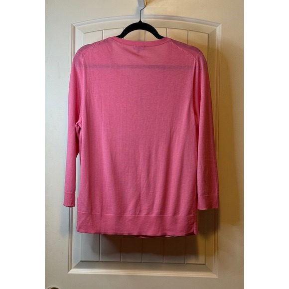 TALBOTS New Pink Ruffle Front Cardigan Sweater 3/4 Sleeve Gold Button Sz L # - Picture 3 of 12